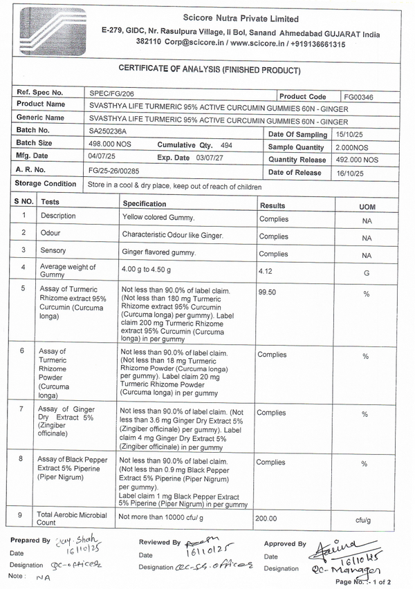 SVASTHYA LIFE TURMERIC 95% ACTIVE CURCUMIN GUMMIES